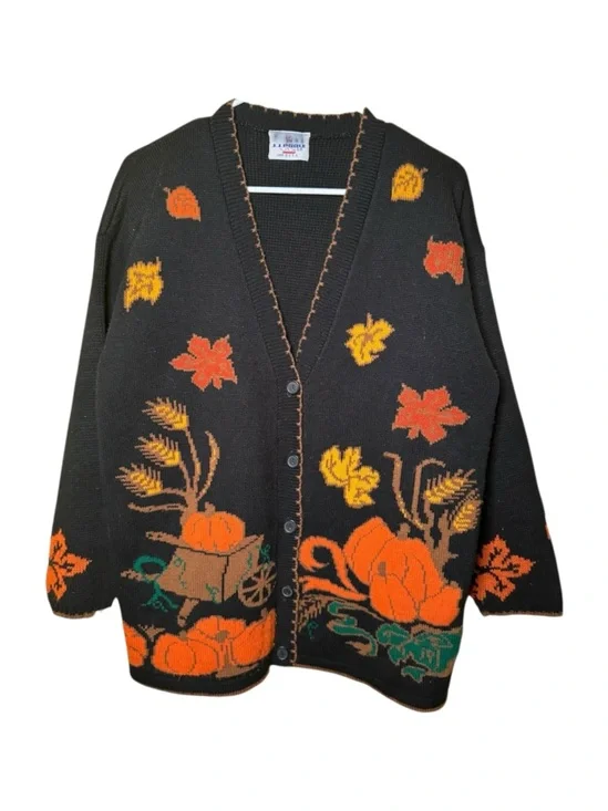 JJ Poole Fall Pumpkin Patch Vintage Halloween Cardigan - Picture 8 of 9